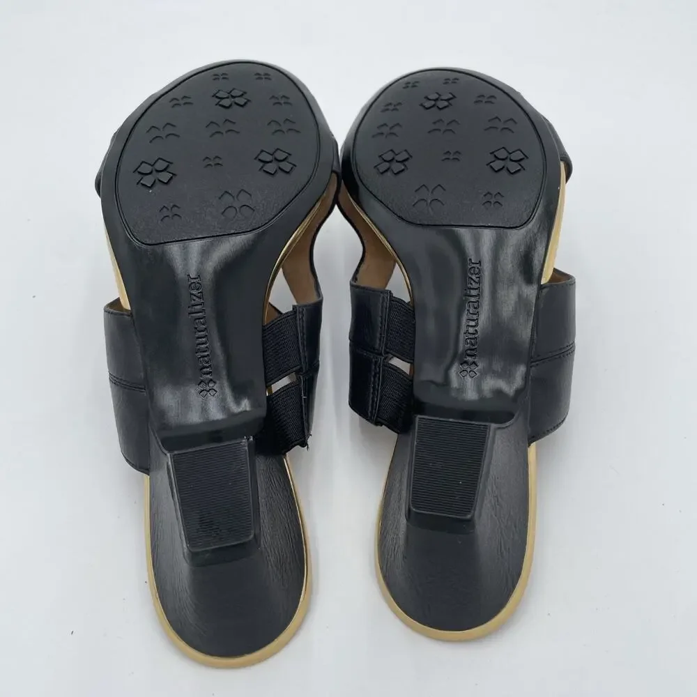 Naturalizer Comfort Women’s 8.5W Berkeley Slip on Sandals Black Gold Trim Fairy